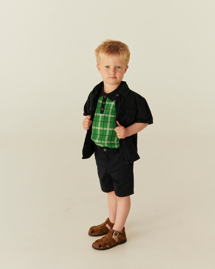 KNITTED CHECKERED POLO - GREEN COMB.