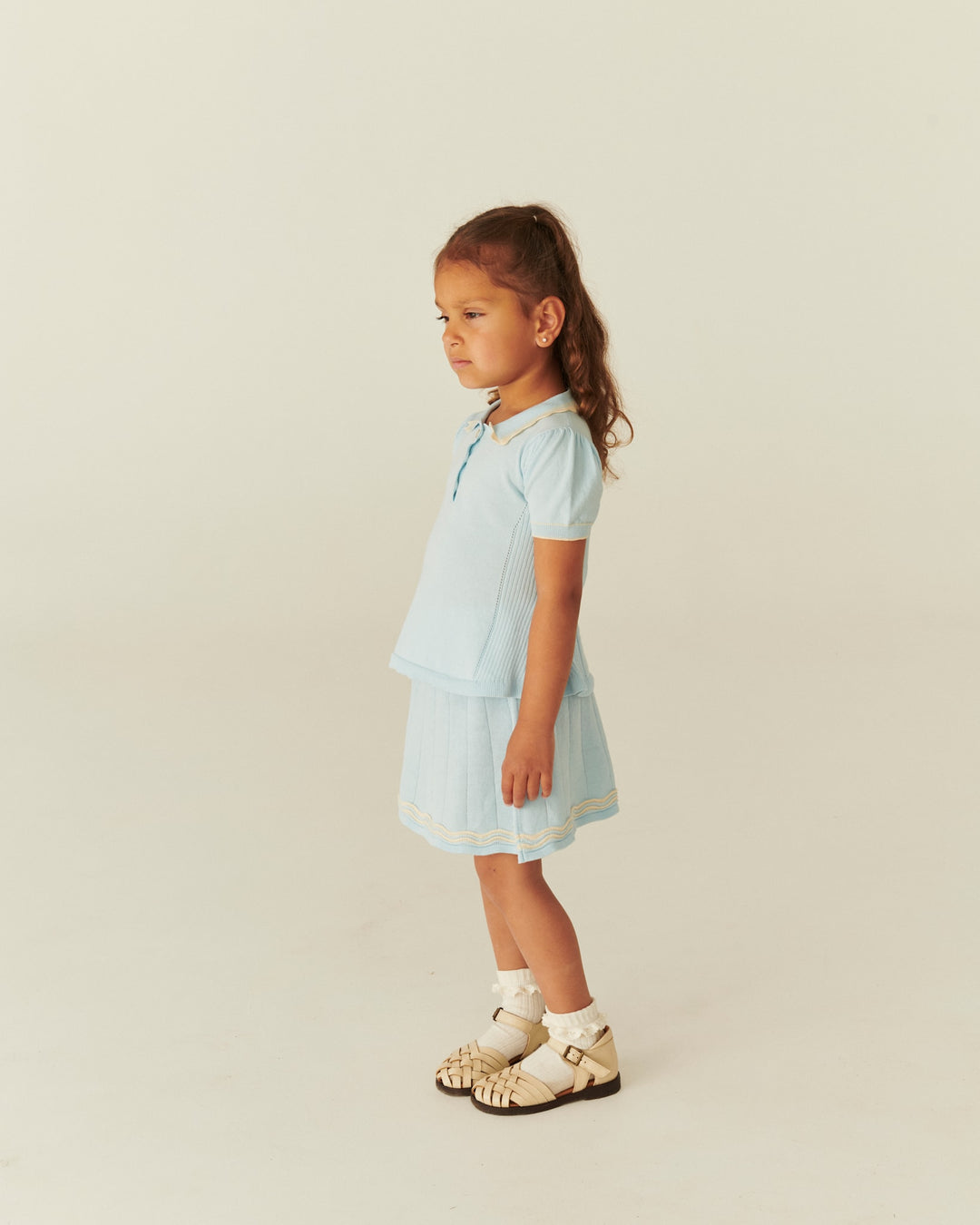 KNITTED PEPLUM BLOUSE - ICE BLUE/CREAM COMB.