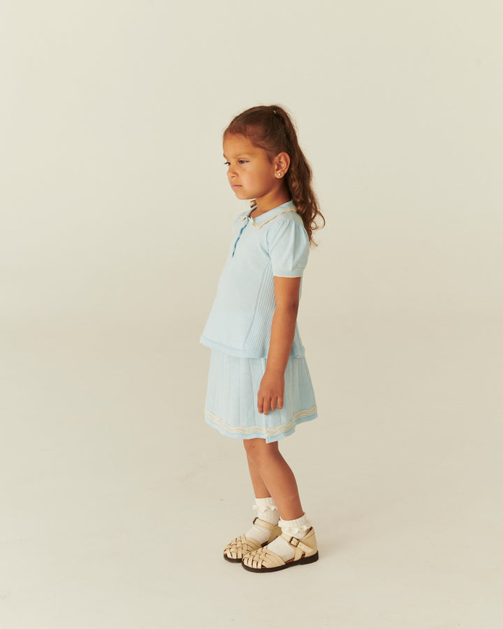 KNITTED PEPLUM BLOUSE - ICE BLUE/CREAM COMB.