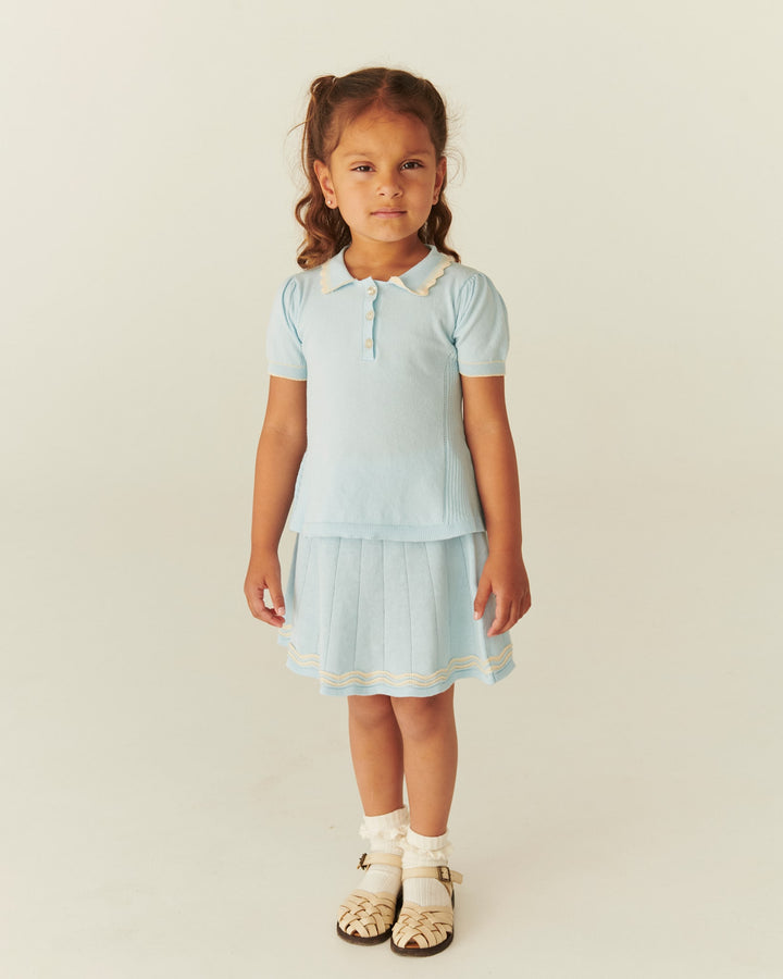KNITTED PEPLUM BLOUSE - ICE BLUE/CREAM COMB.