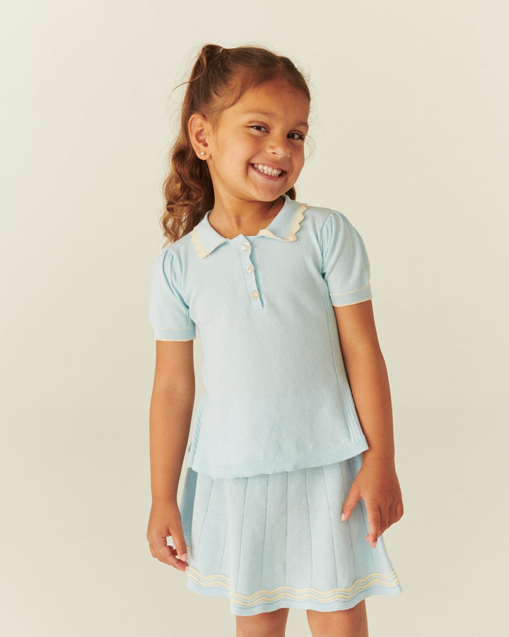 KNITTED PEPLUM BLOUSE - ICE BLUE/CREAM COMB.