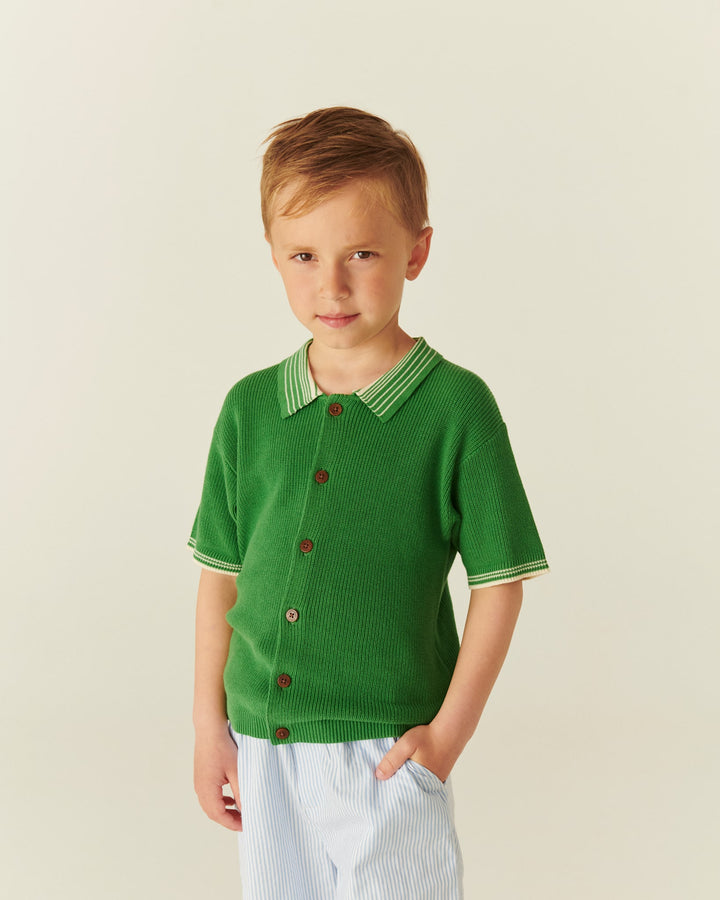 KNITTED PATTERN SHIRT W. CONTRAST - SHARP GREEN COMB.