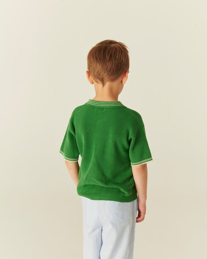 KNITTED PATTERN SHIRT W. CONTRAST - SHARP GREEN COMB.