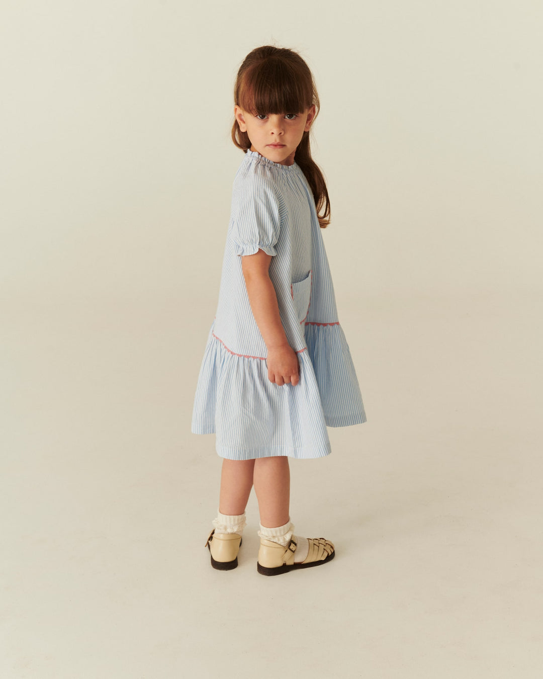 SEERSUCKER DRESS W. POCKETS - SKY BLUE W CREAM STRIPE