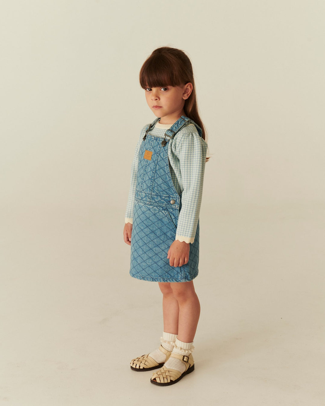 ORGANIC QUILTED DENIM SPENCER DRESS - LT. WASHED BLUE QUILT