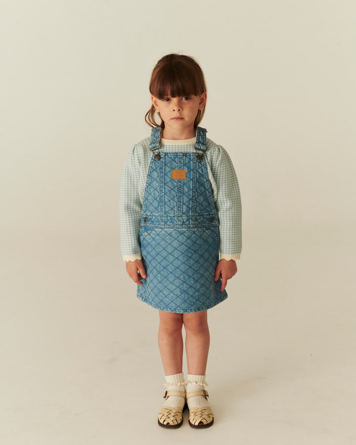 ORGANIC QUILTED DENIM SPENCER DRESS - LT. WASHED BLUE QUILT