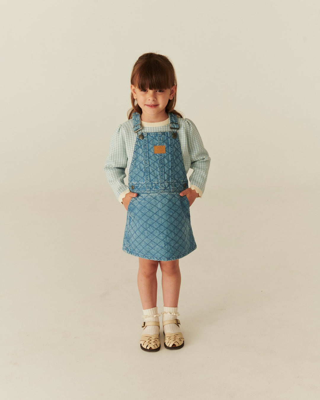 ORGANIC QUILTED DENIM SPENCER DRESS - LT. WASHED BLUE QUILT