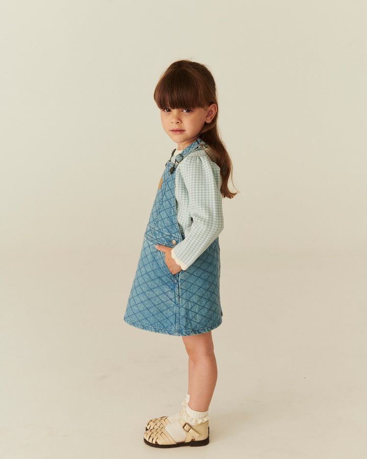 ORGANIC QUILTED DENIM SPENCER DRESS - LT. WASHED BLUE QUILT