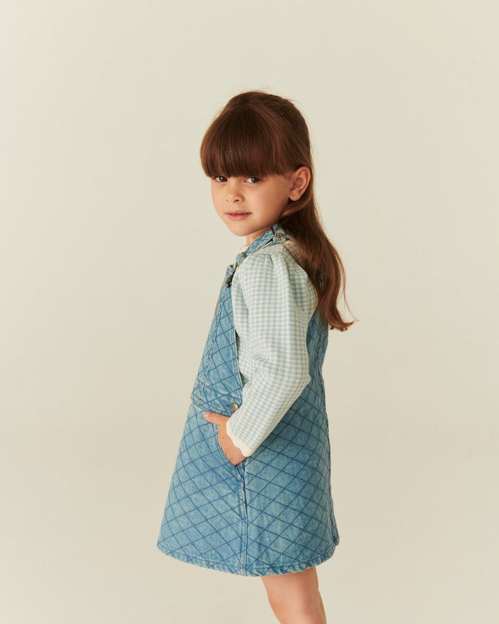 ORGANIC QUILTED DENIM SPENCER DRESS - LT. WASHED BLUE QUILT