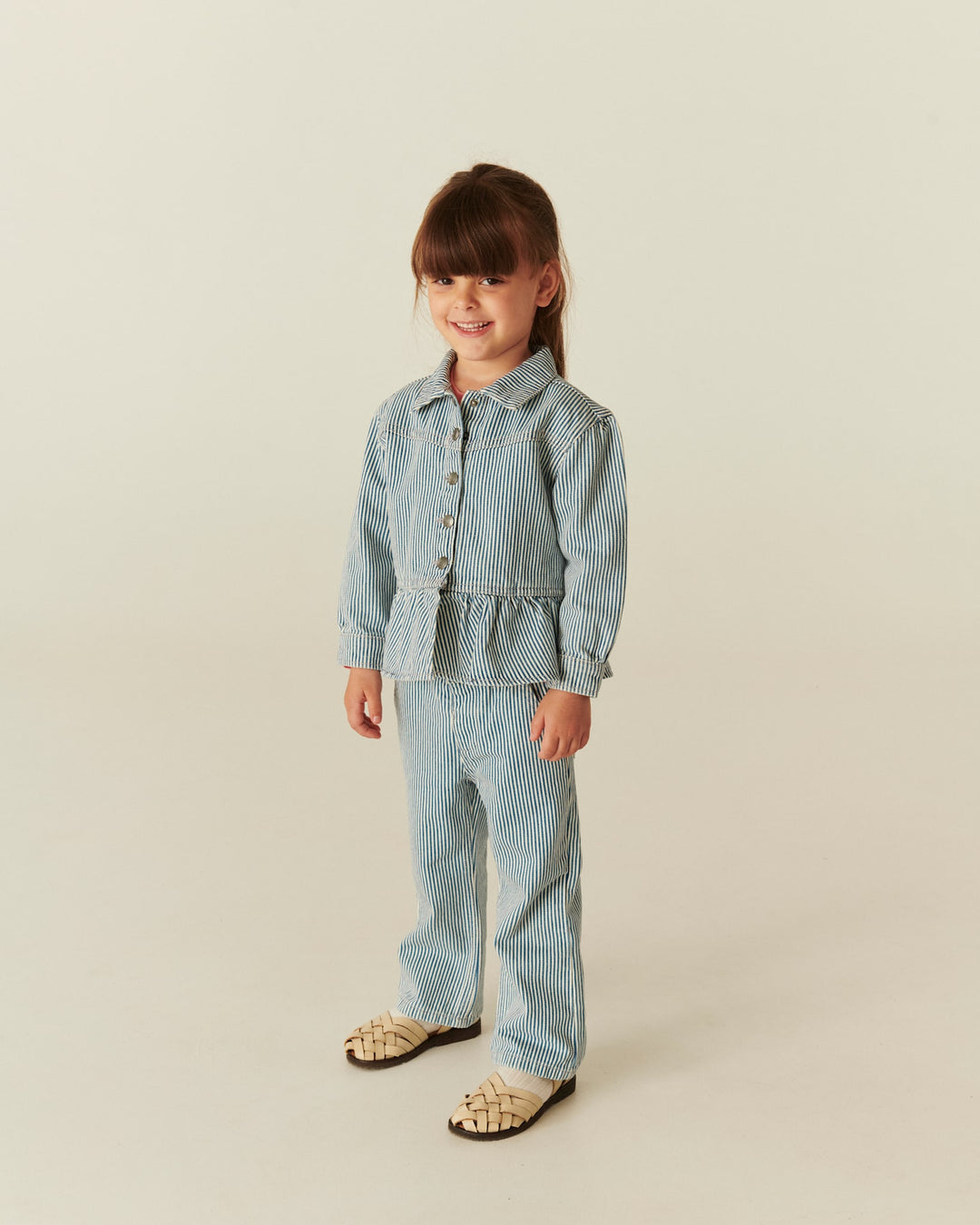 Y/D TWILL PANT W. WIDE LEG AND EMBROIDERY - DENIM BLUE STRIPE