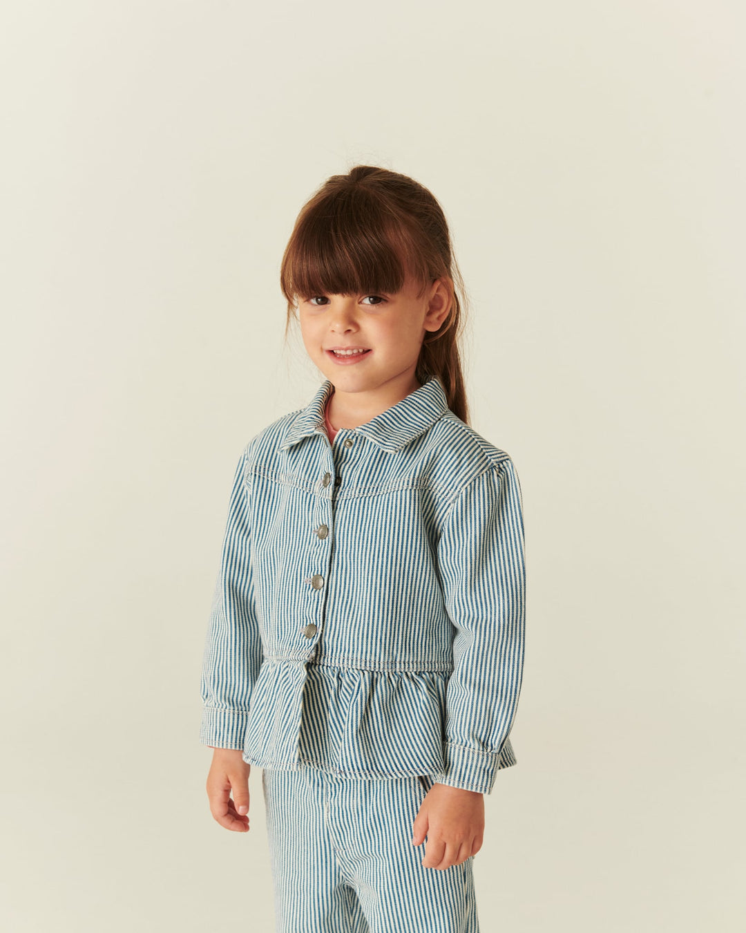YARNDYED DENIM FRILL JACKET - DENIM BLUE STRIPE