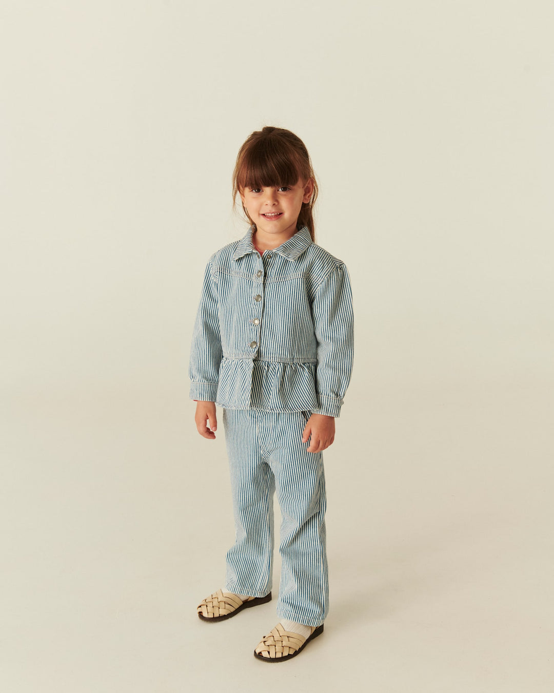 Y/D TWILL PANT W. WIDE LEG AND EMBROIDERY - DENIM BLUE STRIPE