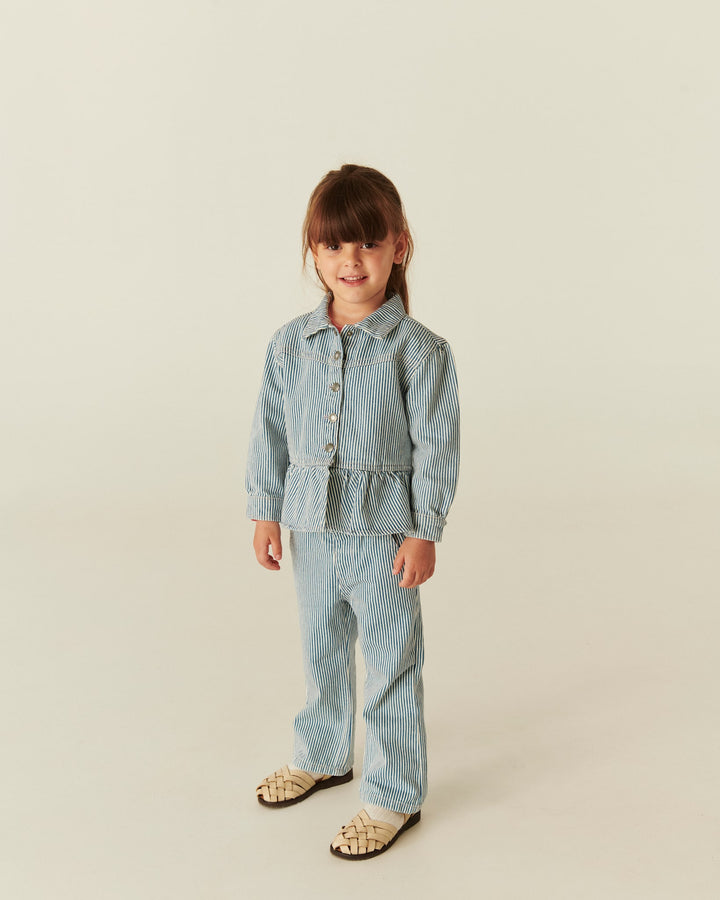 Y/D TWILL PANT W. WIDE LEG AND EMBROIDERY - DENIM BLUE STRIPE