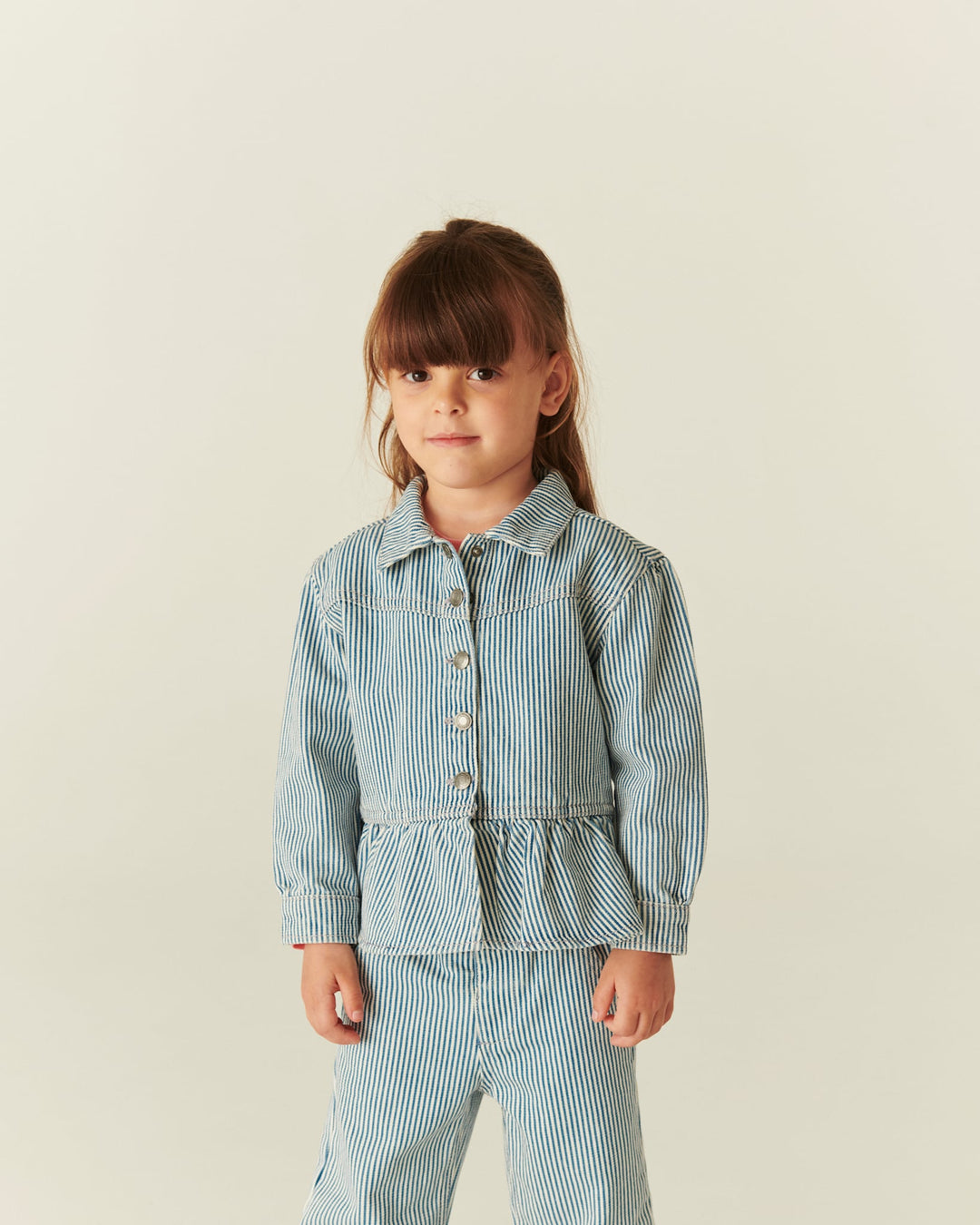 YARNDYED DENIM FRILL JACKET - DENIM BLUE STRIPE