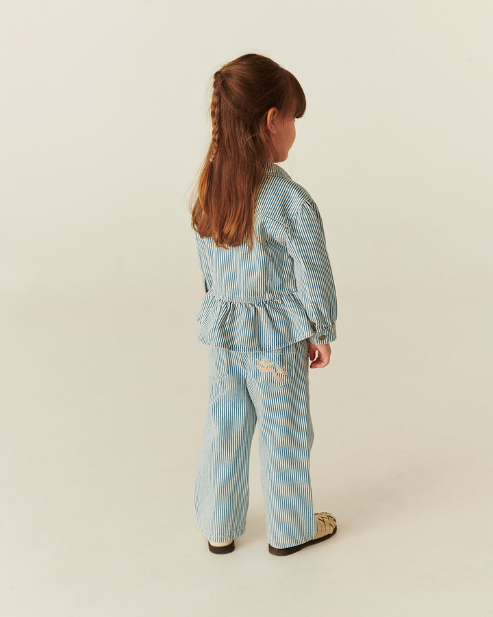 YARNDYED DENIM FRILL JACKET - DENIM BLUE STRIPE