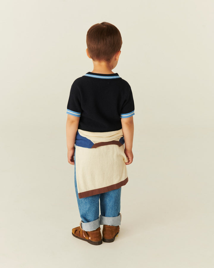 Knitted Pattern Polo - Navy,Blue,Cream Comb.