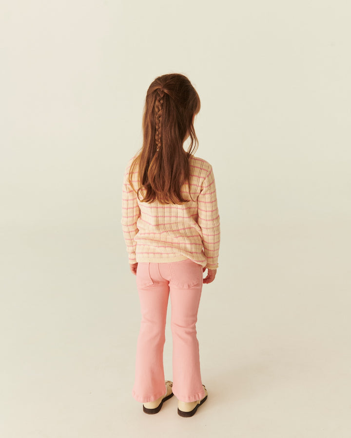 Knitted Stripe Pointelle Ls Blouse - Pink Comb.