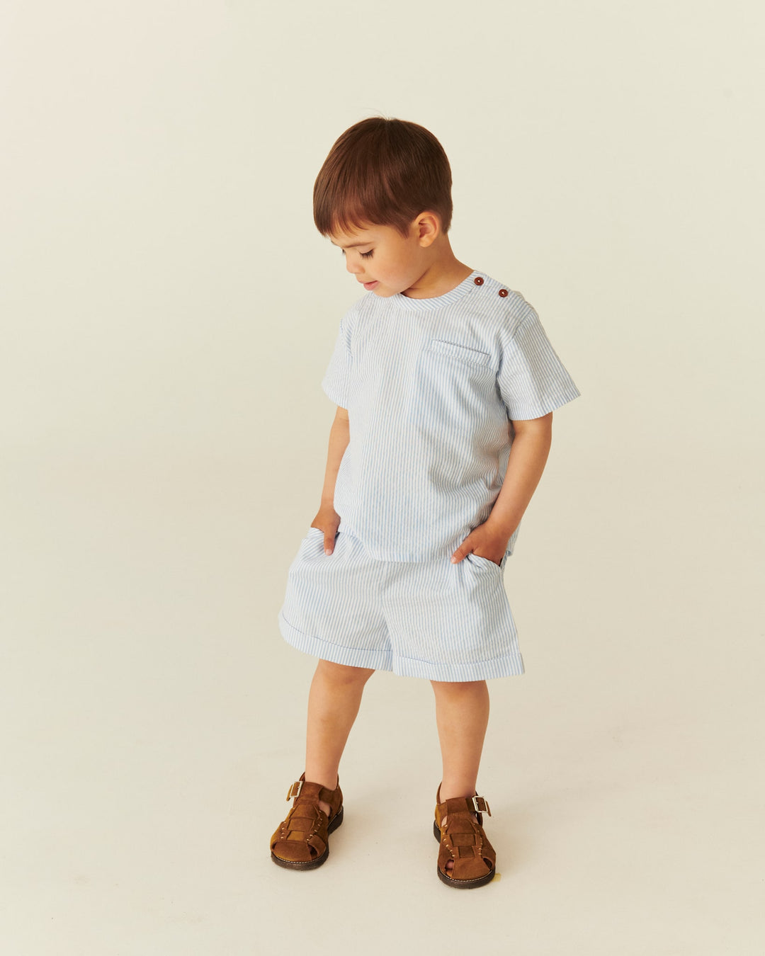 SEERSUCKER SHORTS SPORTY - SKY BLUE W CREAM STRIPE