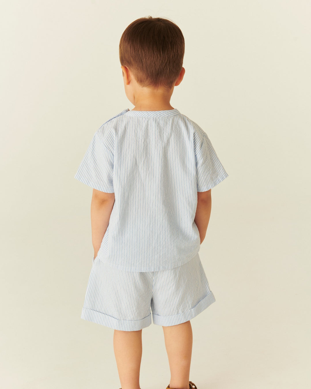 SEERSUCKER SS BLOUSE - SKY BLUE W CREAM STRIPE