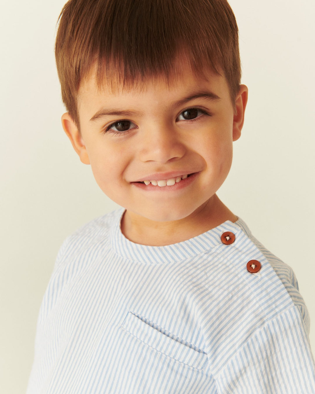SEERSUCKER SS BLOUSE - SKY BLUE W CREAM STRIPE