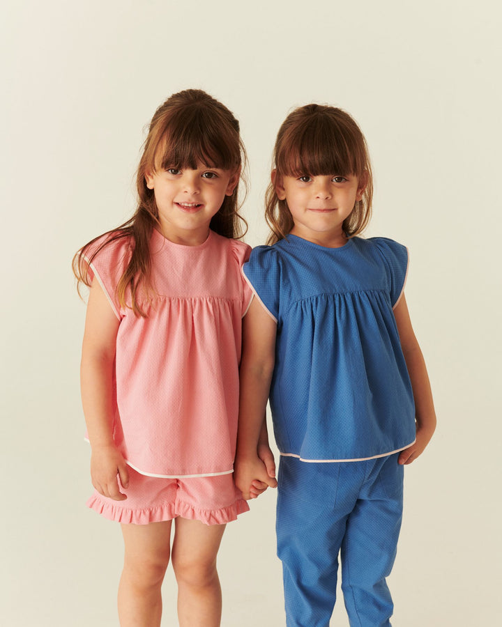 BLOUSE W. CONTRAST PIPING - PINK COMB.