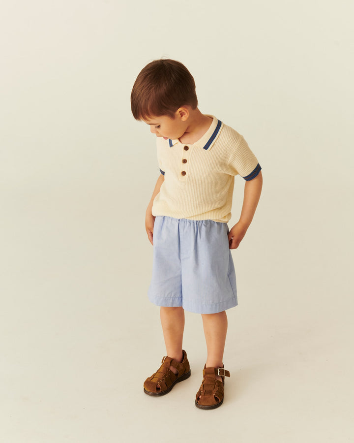 KNITTED PATTERN POLO - CREAM, BLUE, BROWN COMB.