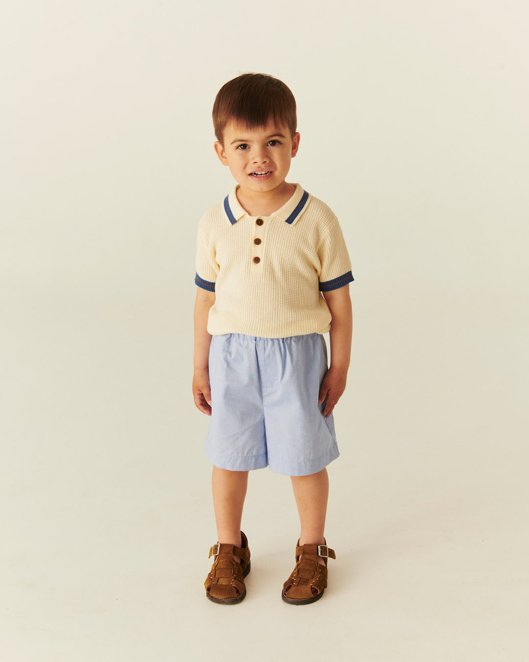 KNITTED PATTERN POLO - CREAM, BLUE, BROWN COMB.