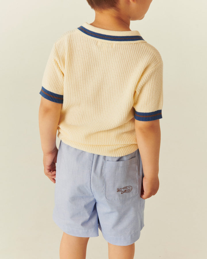 KNITTED PATTERN POLO - CREAM, BLUE, BROWN COMB.
