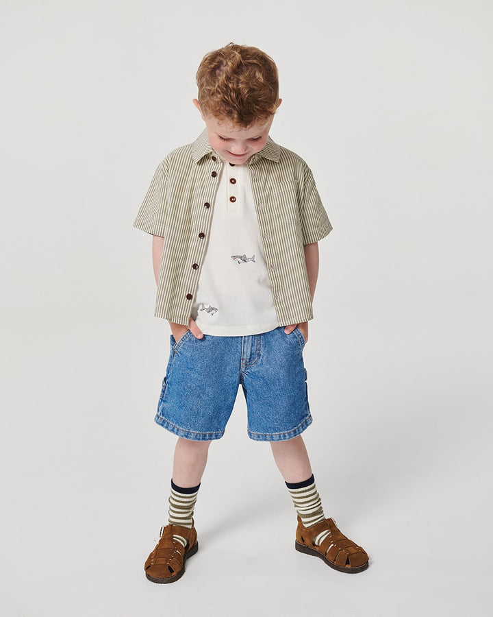 Denim Cargo Shorts - Indigo Blue Washed