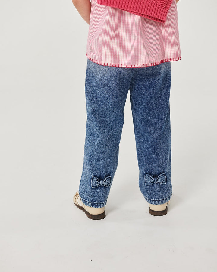 FRILL DENIM PANTS W. BOW - BLOCK SPRAY