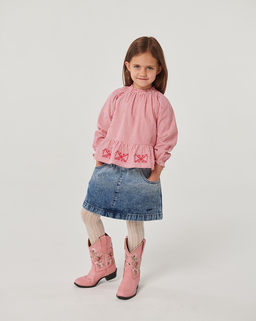 Denim Skirt w. Block Spray - Block Spray