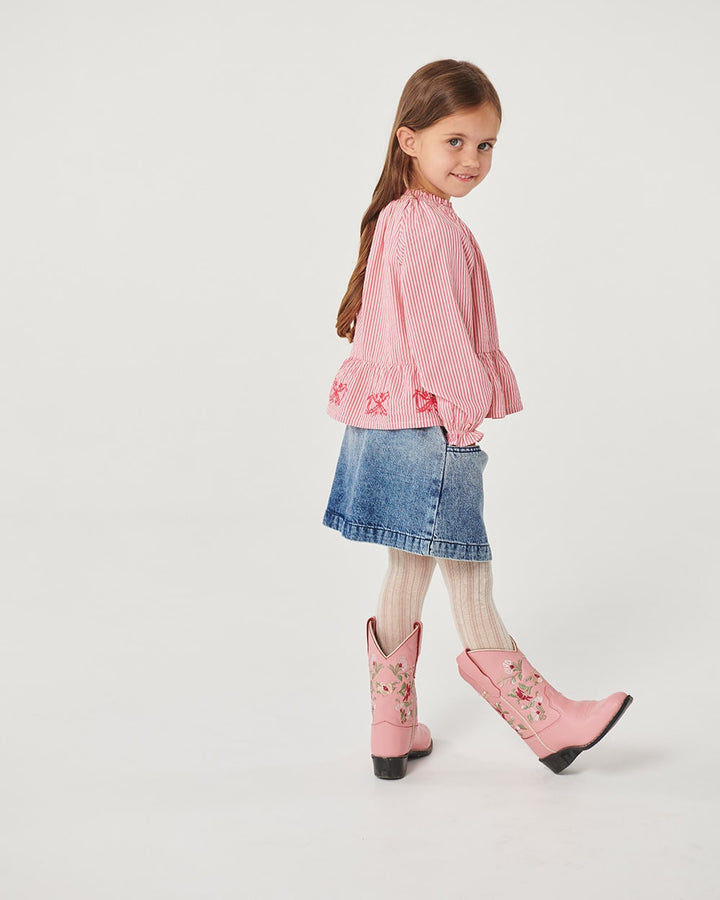 Denim Skirt w. Block Spray - Block Spray