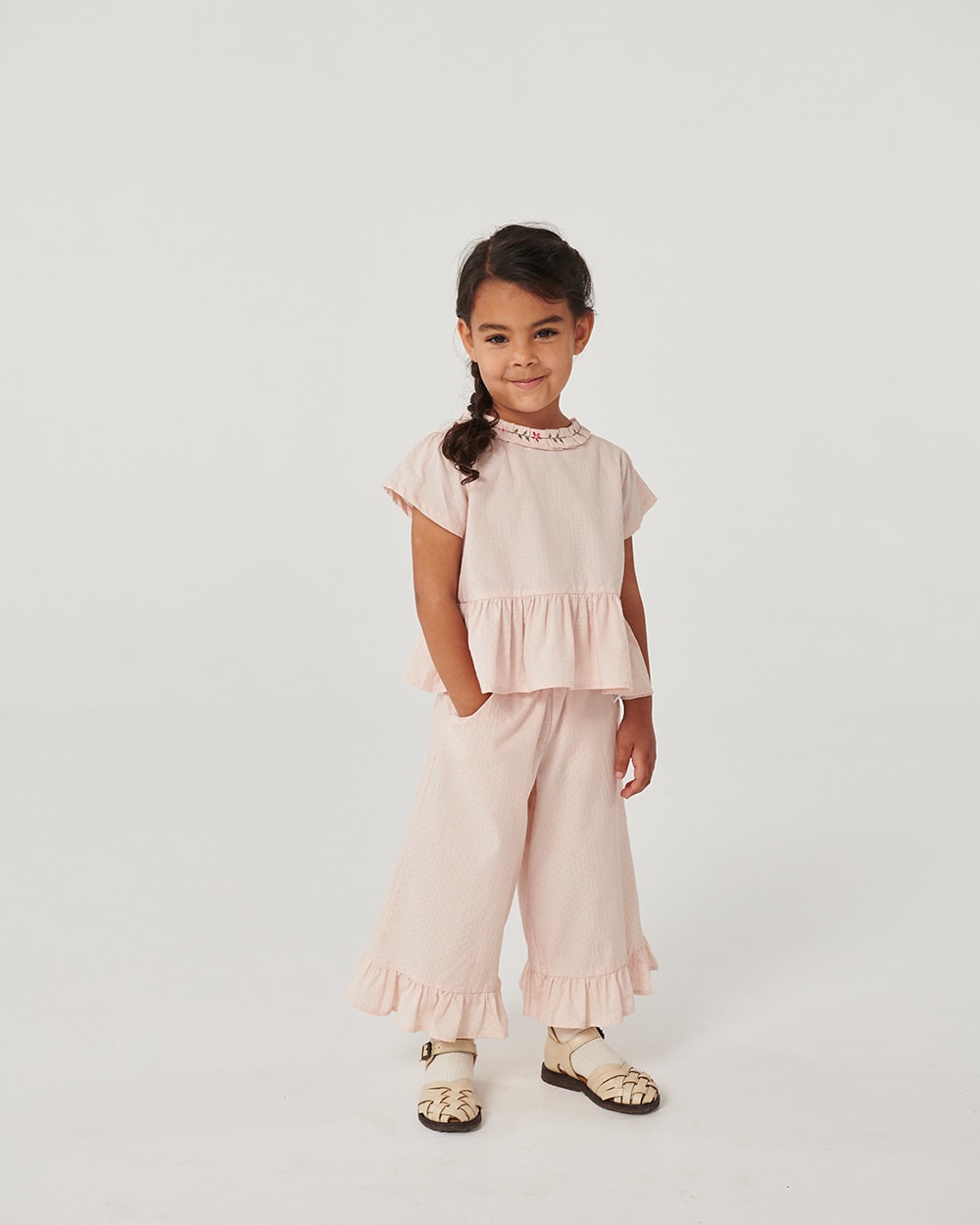 Pants w. frill 3/4 length - Dusty Rose