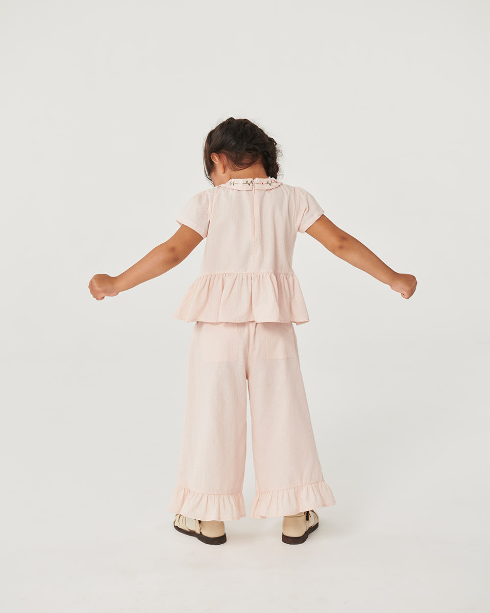 Pants w. frill 3/4 length - Dusty Rose