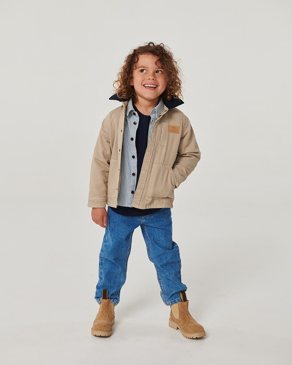 Twill Jacket w. Corduroy Collar - Beige Comb.