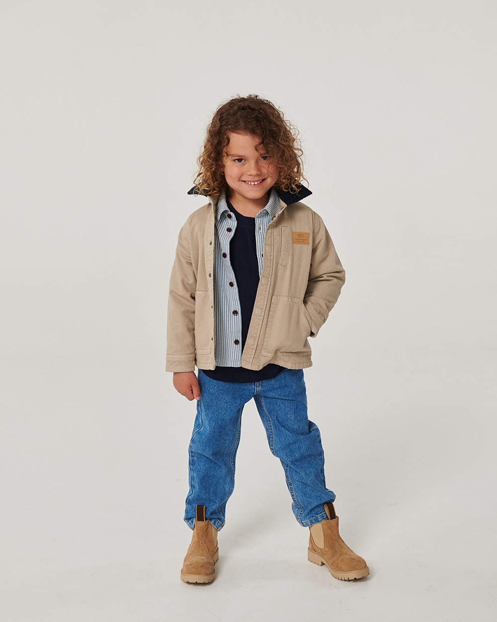 Twill Jacket w. Corduroy Collar - Beige Comb.