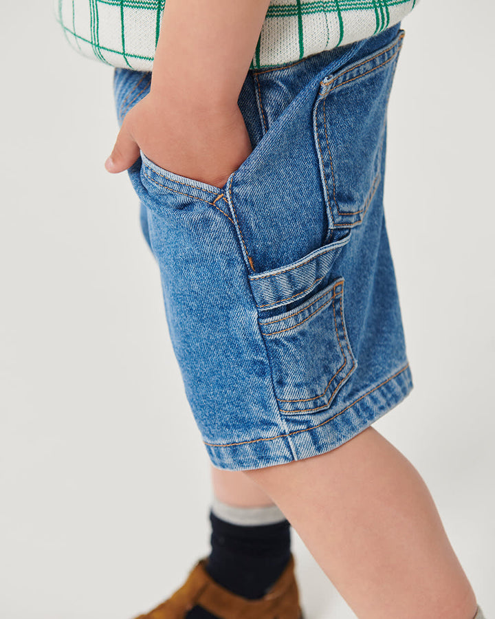 Denim Cargo Shorts - Indigo Blue Washed