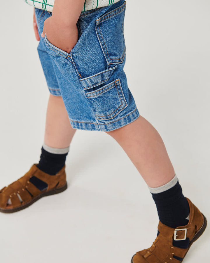 Denim Cargo Shorts - Indigo Blue Washed