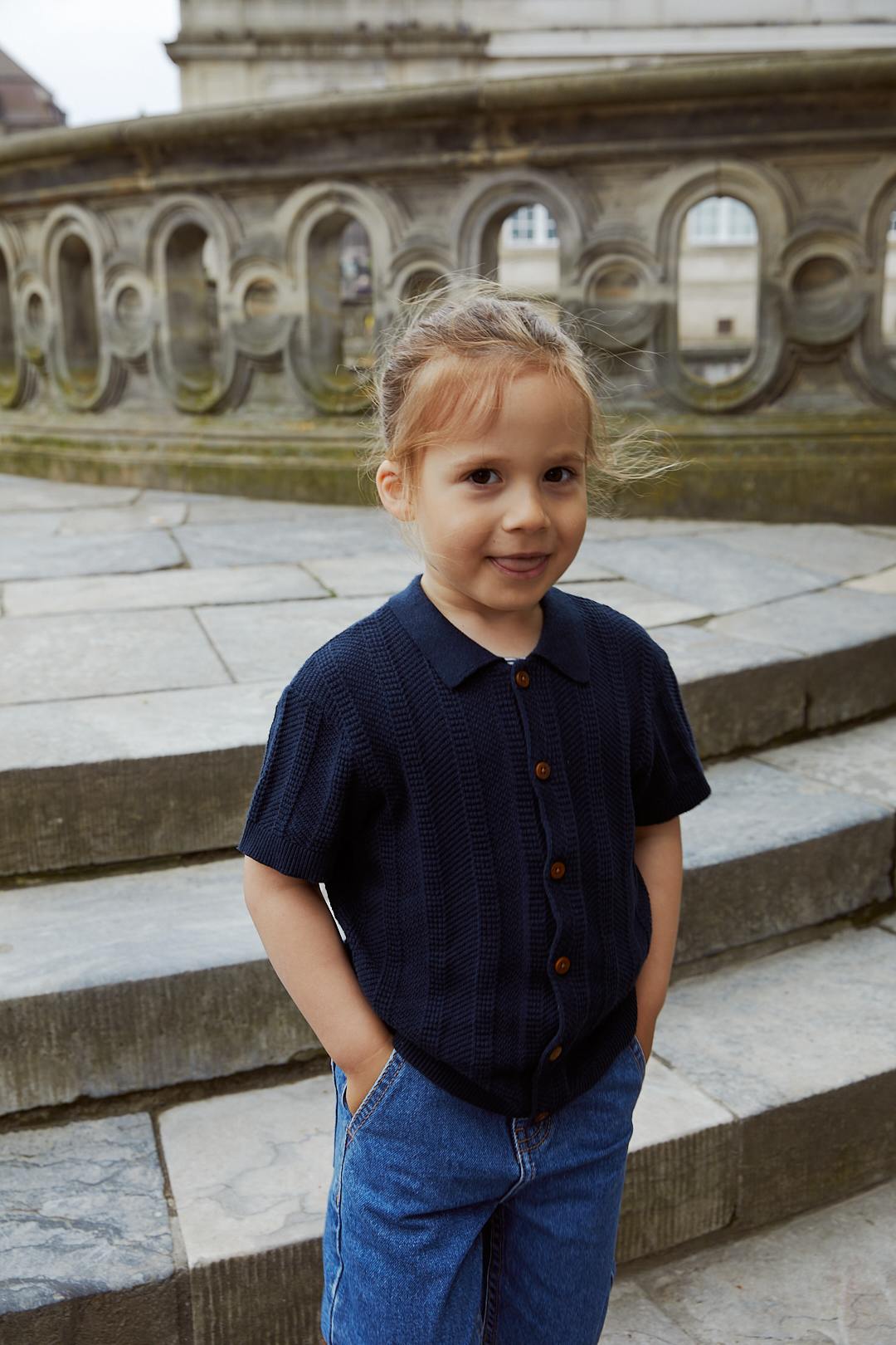 KNITTED PATTERN SHIRT - NAVY
