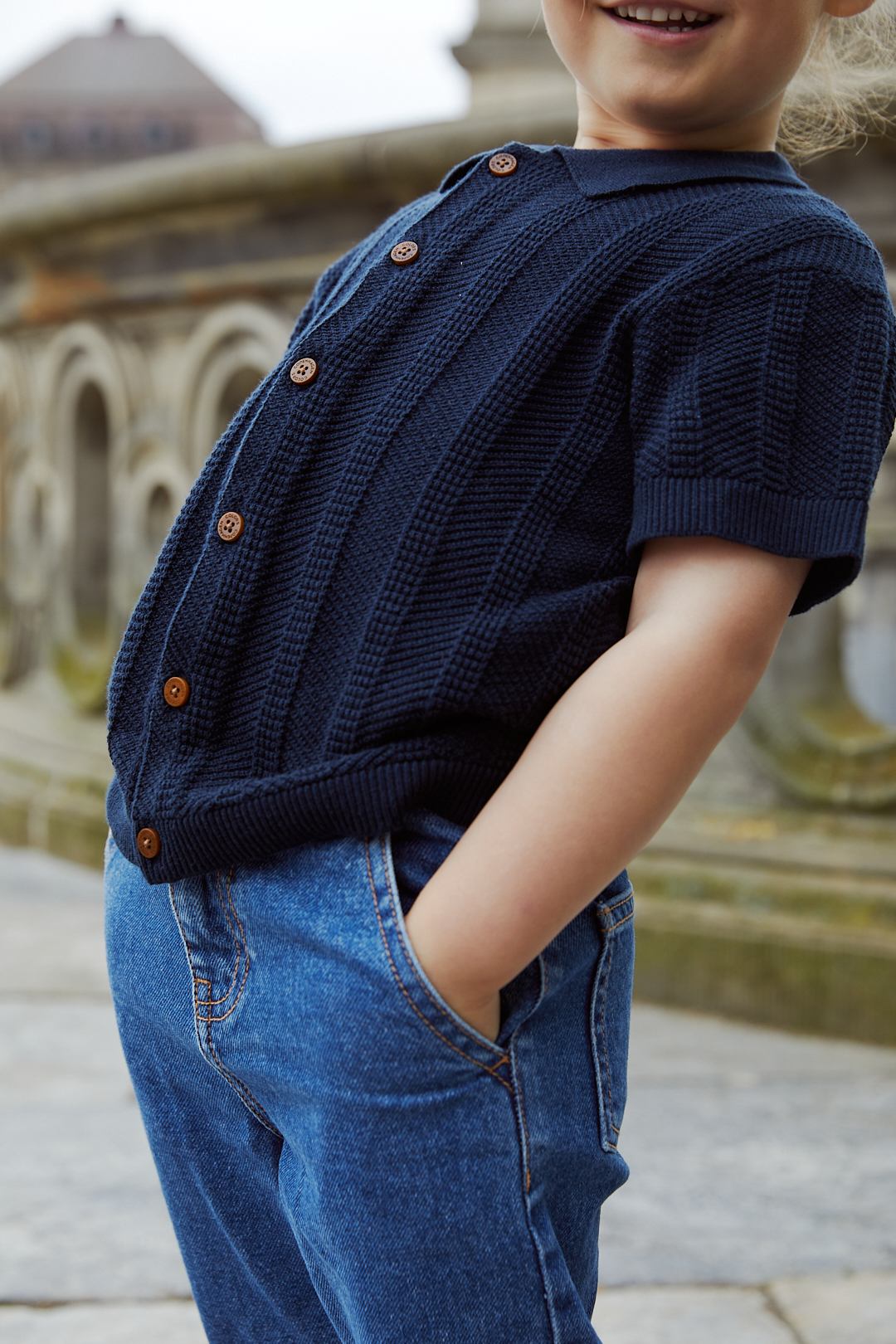 KNITTED PATTERN SHIRT - NAVY