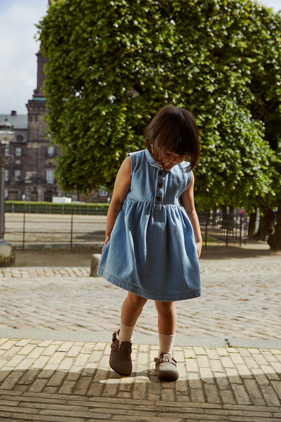 ORGANIC DENIM DRESS W COLLAR - SUPER LT BLUE INDIGO WASHED