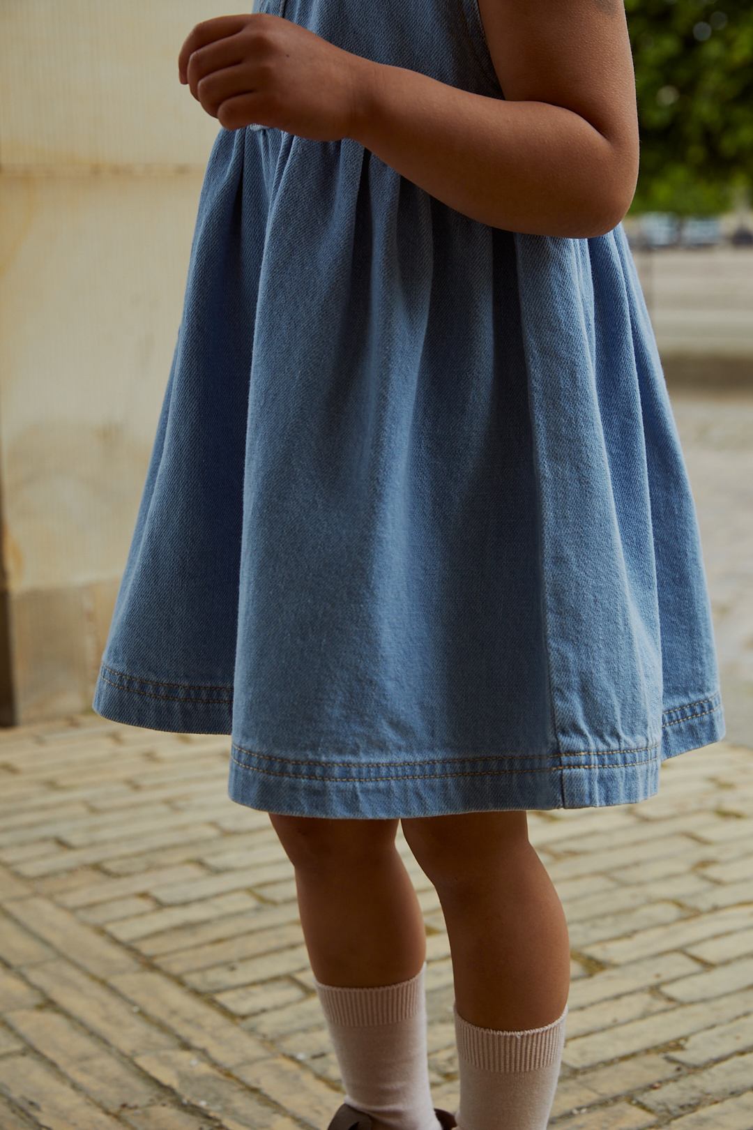 ORGANIC DENIM DRESS W COLLAR - SUPER LT BLUE INDIGO WASHED