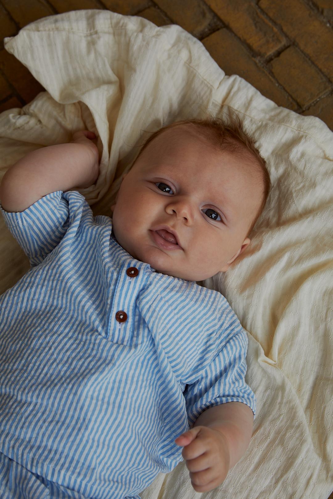 SEERSUCKER BABY SET - SKY BLUE W CREAM STRIPE
