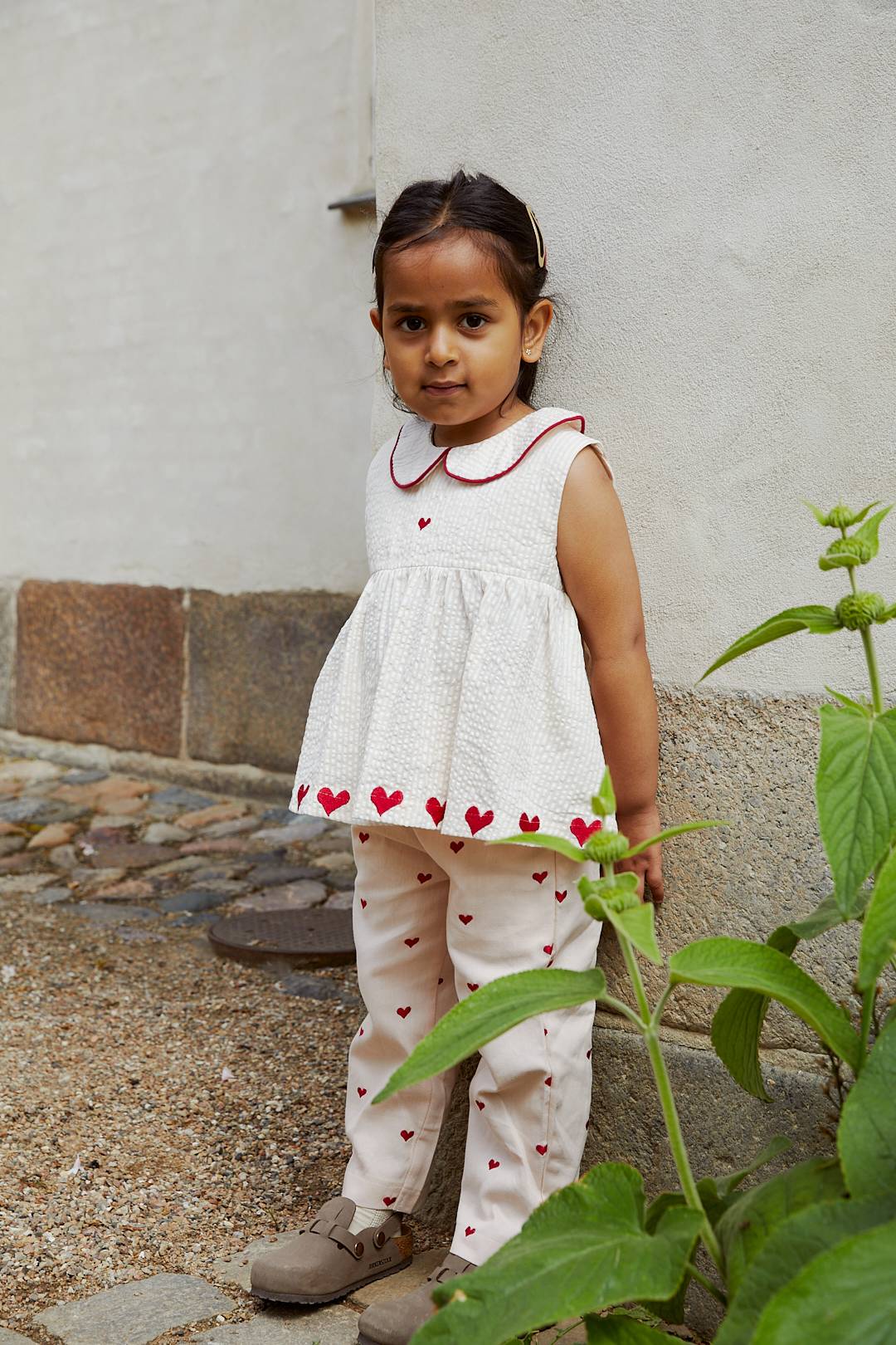 SEERSUCKER SS BLOUSE W HEARTS - DUSTY ROSE W CREAM STRIPE W. BERRY