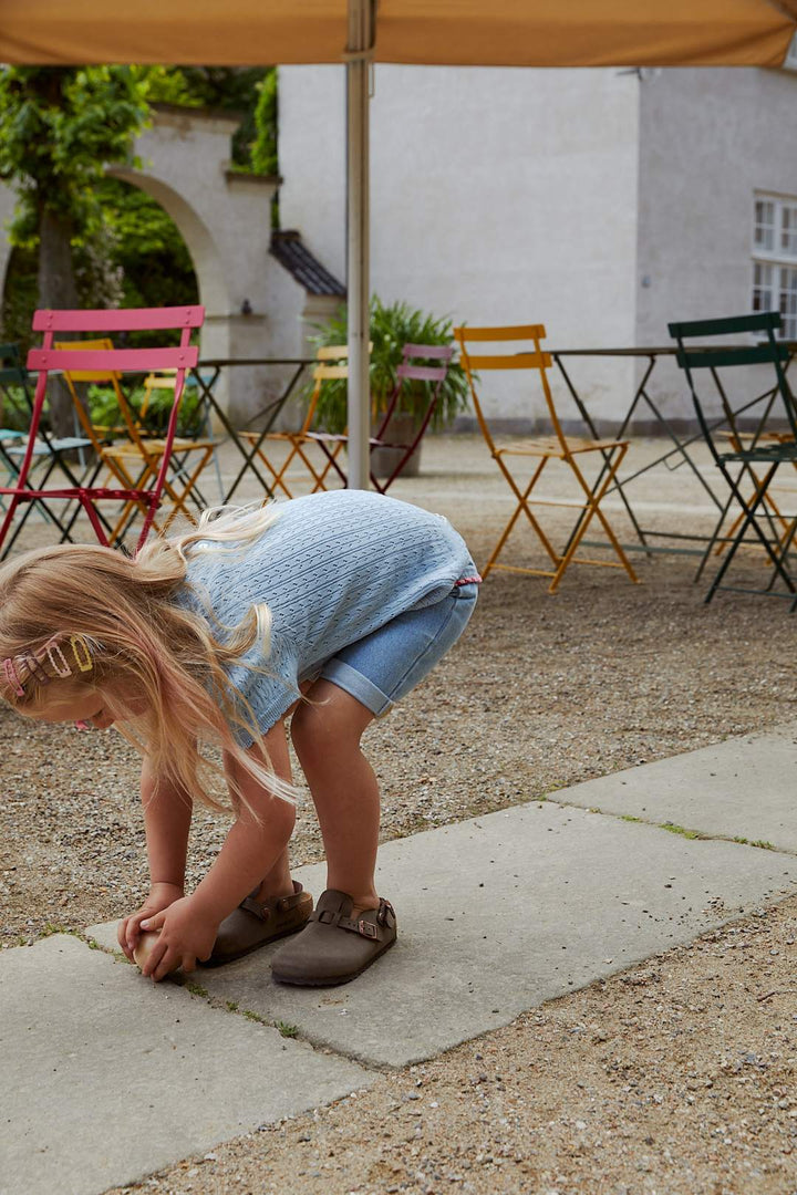 ORGANIC DENIM SHORTS W ROPE DECO - LT BLUE INDIGO WASHED