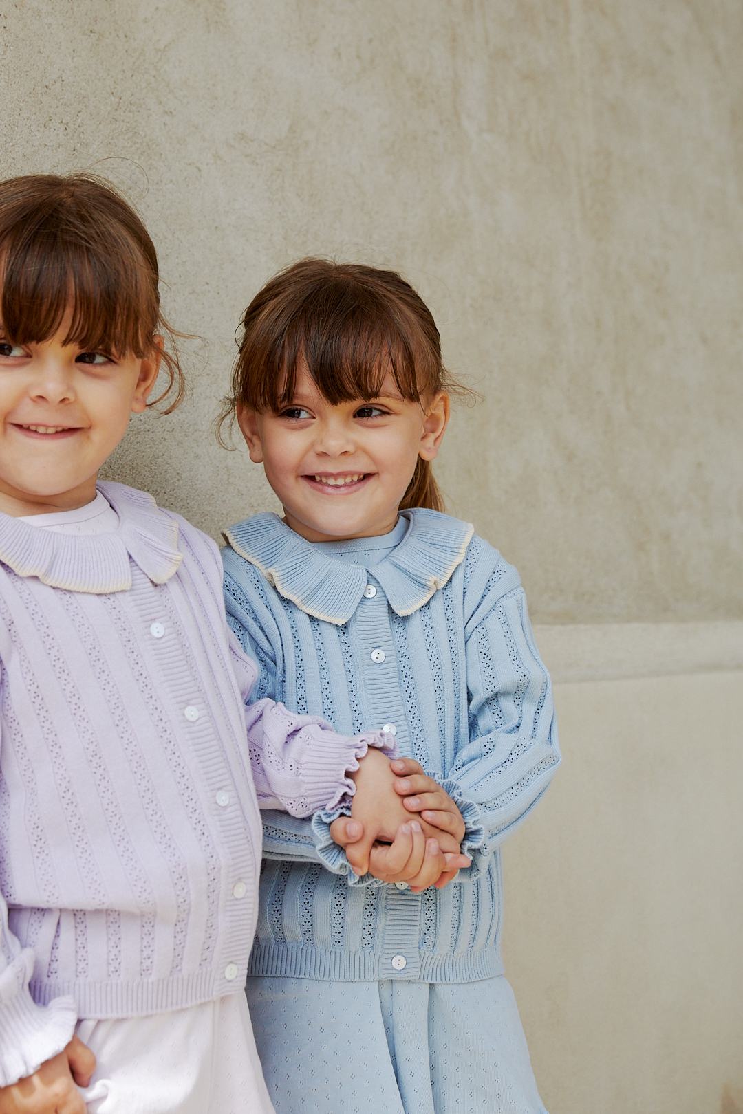 KNITTED POINTELLE CARDIGAN W COLLAR - LAVENDER