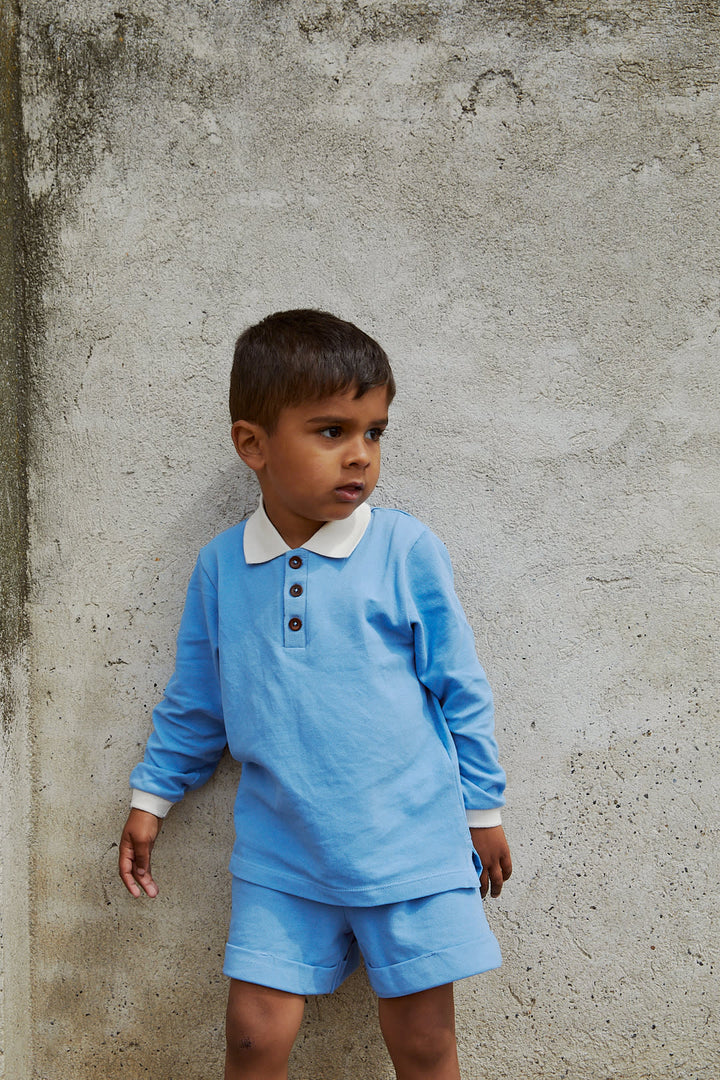 PIQUE LS POLOSHIRT W. SLIT - SKY BLUE COMB