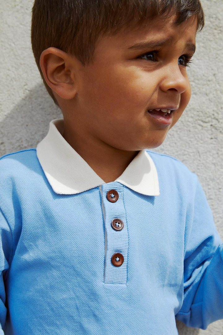 PIQUE LS POLOSHIRT W. SLIT - SKY BLUE COMB