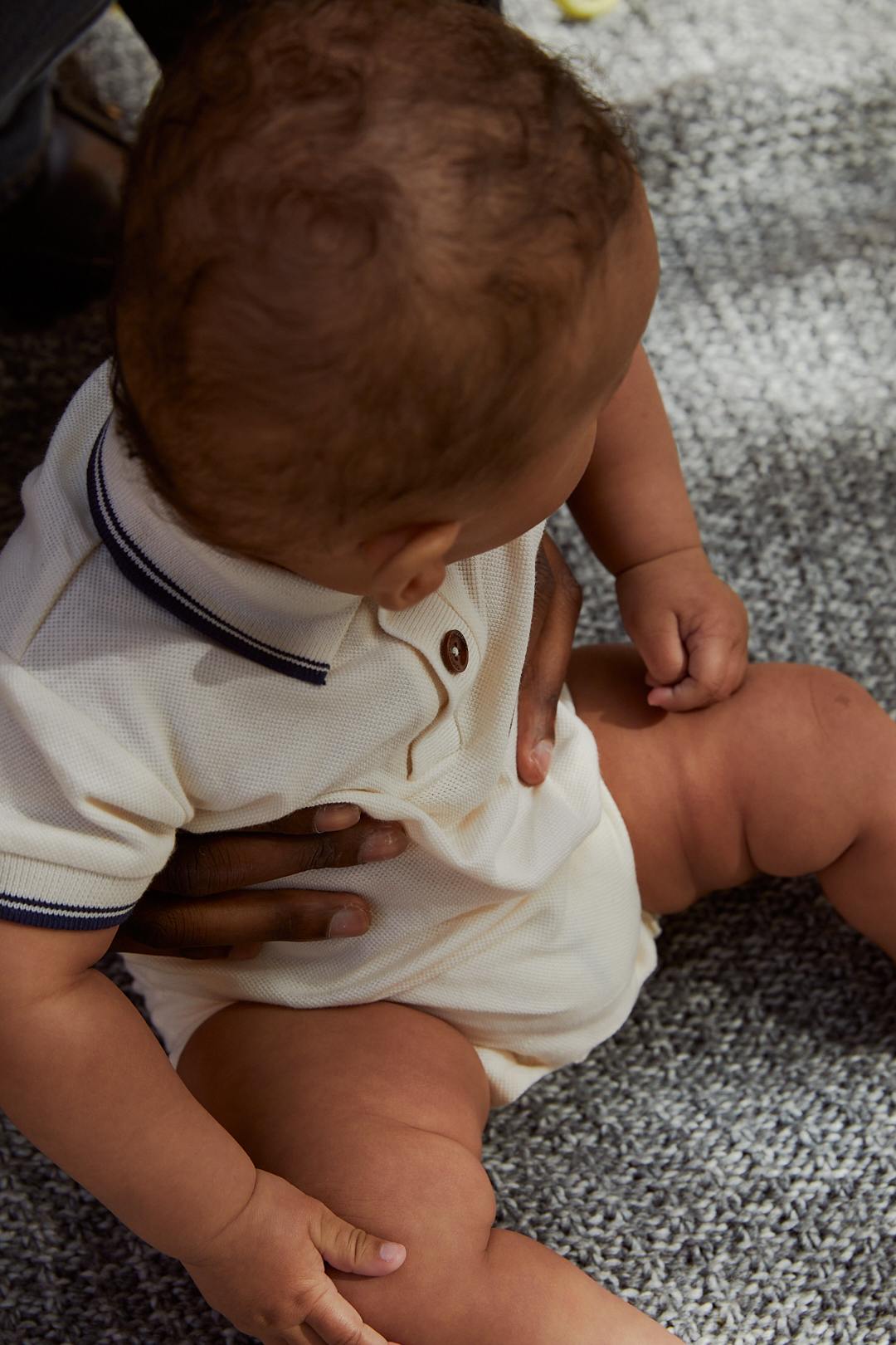PIQUE POLO ROMPER - CREAM COMB