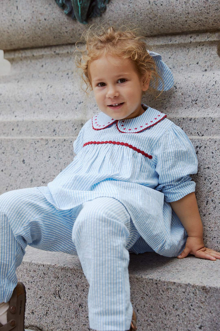 SEERSUCKER LS TUNIC W. HEARTS - SKY BLUE W CREAM STRIPE W BERRY